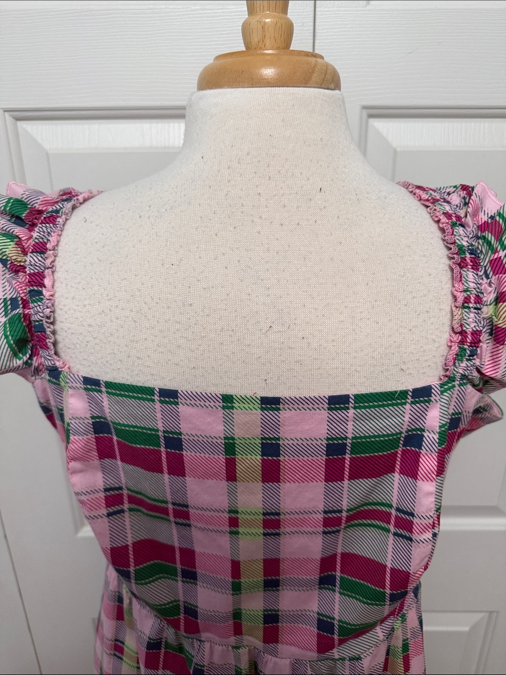 Women’s Pink Plaid Sundress with Ruffle Straps - Picture 3 of 5